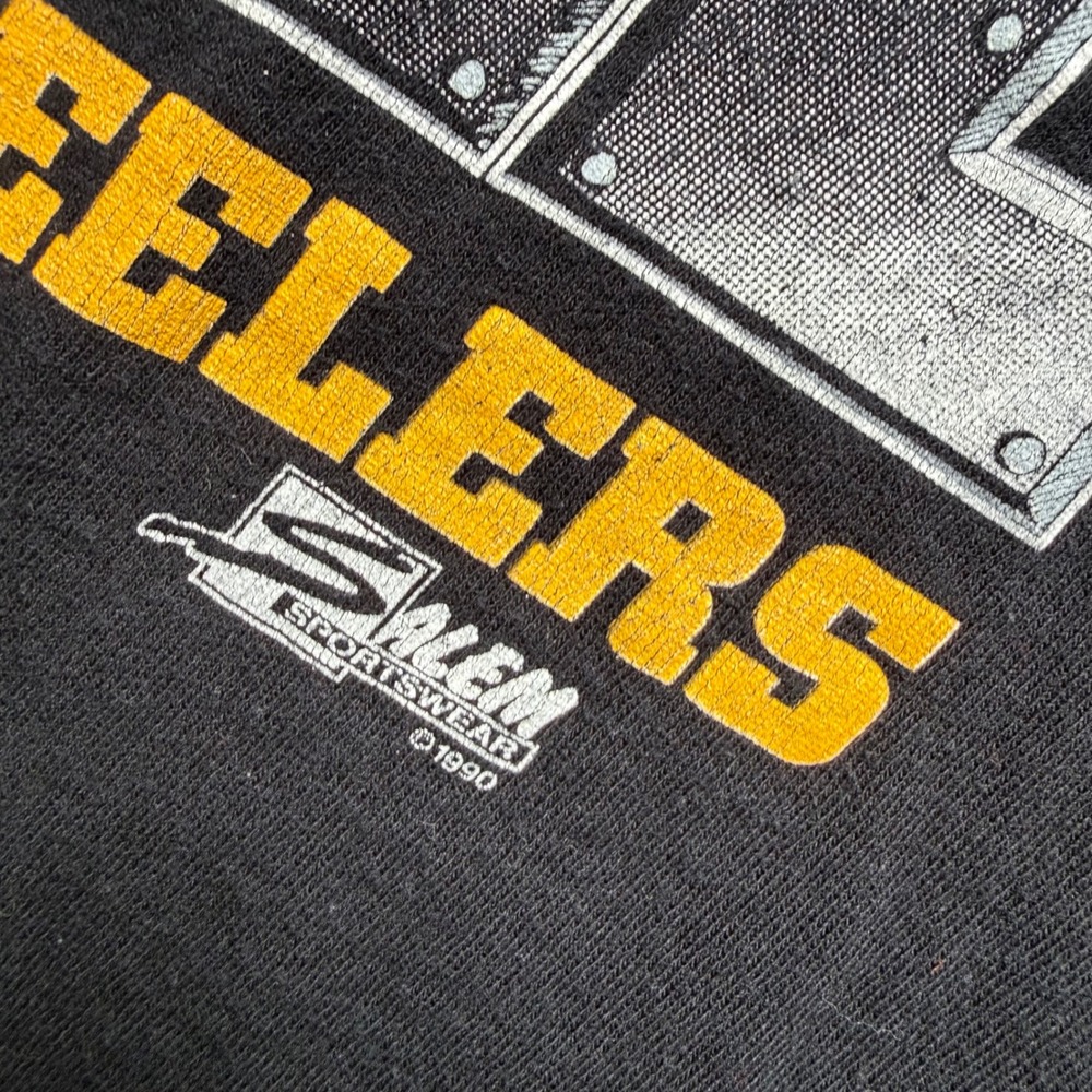 Vintage 1990 Salem Pittsburgh Steelers Men of Steel T-Shirt Black Large - Picture 3 of 5
